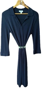 Ann Taylor Loft Navy Shirt Dress With Green Striped Belt Preppy Classic! - Picture 1 of 20
