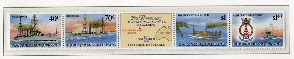 Estampillas de compromiso de Emden y HMAS Sydney 1989 Islas Cocos (Keeling) MNH Foto 1 de 1