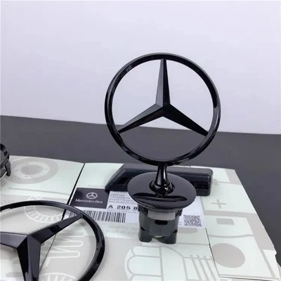 Fit For Mercedes Benz S E C E350 Front Hood Raised Star Emblem 44mm Matt Black Foto 1 de 3