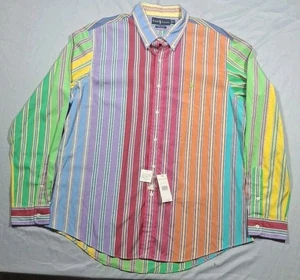 NUEVO CON ETIQUETAS Camisa de Vestir Vintage POLO Ralph Lauren Multicolor Rayas Ajuste Personalizado Talla XL  - Imagen 1 de 9