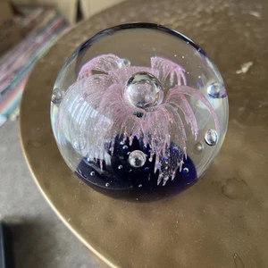 Art Glass Paperweight Bursting Flower Controlled Bubbles Pink and Clear 13.5 Di - Picture 1 of 9
