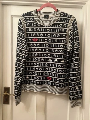PS PAUL SMITH BLACK,WHITE & SILVER SPACE INVADERS JUMPER,Medium - Image 1 of 4