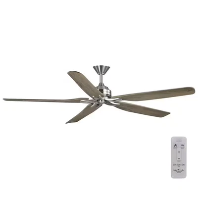 Danetree 72 In. Indoor/Outdoor Brushed Nickel Ceiling Fan with Hand Carved Wood - Image 1 of 4