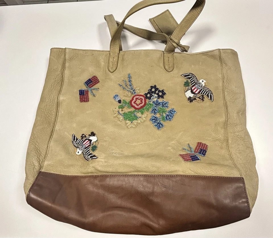 Bolsa tote Polo Ralph Lauren Colorado 100% couro de veado com miçangas - Imagem 1 de 4