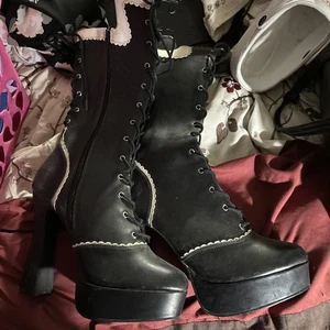 Mujeres Botas Plataforma Gruesas Tacón Bloque Cremallera Lateral Botas Hasta la Rodilla Zapatos Talla 12 - Imagen 1 de 12