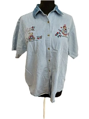 Bobbie Brooks seersucker Denim Collar Ladies Medium All Cotton Grannycore Shirt - Image 1 of 4