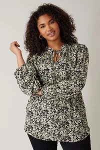Evans Curve Women's Plus Size Floral Print Tie Neck Blouse - Picture 1 of 10