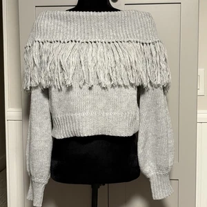 Suéter Pink Lily 2XL Gris Flecos Recortado Hombro Descubierto BoHo Grueso Hippie Mod - Imagen 1 de 9