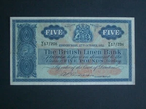 **Superb** 1952 'V/9' £5 'EF' **Scottish British Linen Banknote** - Picture 1 of 10