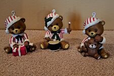 Vtg Christmas Teddy Bear Ornaments Set 3 Red White Striped Outfit Drum Present 