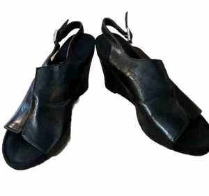 Black AEROSOLES Opened Toe Sling Back Wedge Sandals Size 8.5 , 4" Heels EUC - Picture 1 of 6