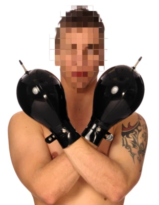 Luvas de látex infláveis pretas com cintos fivelas luvas de borracha 0,4 mm - Imagem 1 de 4