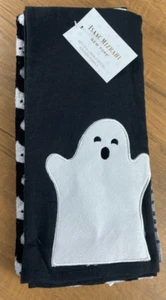Halloween Ghost Kitchen Towel Set/3 Black & White Embroidered Isaac Mizrahi NWT - Picture 1 of 7