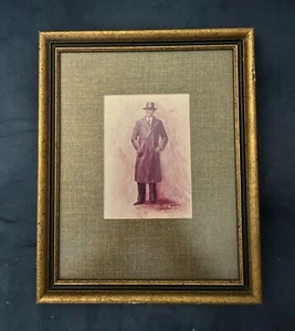 Vintage Framed Gentleman Portrait Artist Signed Tweed Menswear Clothing Art - Picture 1 of 5