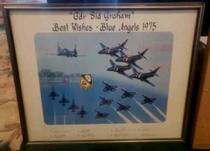 1975 BLUE ANGELS TEAM SIGNED POSTER PHOTO WHOLE CREW U.S. NAVY TO GDR SID GRAHAM - Picture 1 of 11