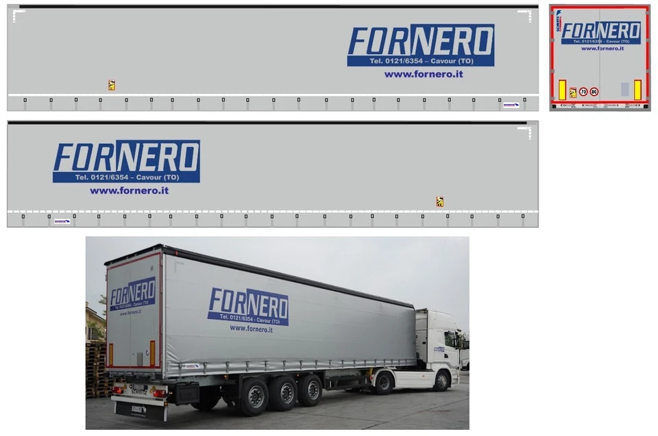 Nuova Grafica FORNERO adesiva trasparente per rimorchi centinati Herpa 1/87. - Immagine 1 di 1