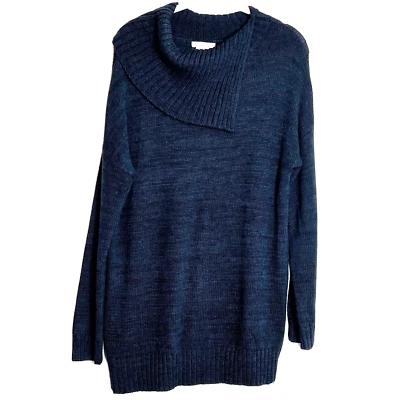 Matty M Womens Long Sweater Medium Split Cowl Neck Navy Blue Cotton Blend - Image 1 of 4