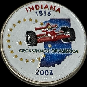 Colorized Uncirculated Washington 2002-D Indiana IN State Quarter Indy 500 Race - Picture 1 of 8