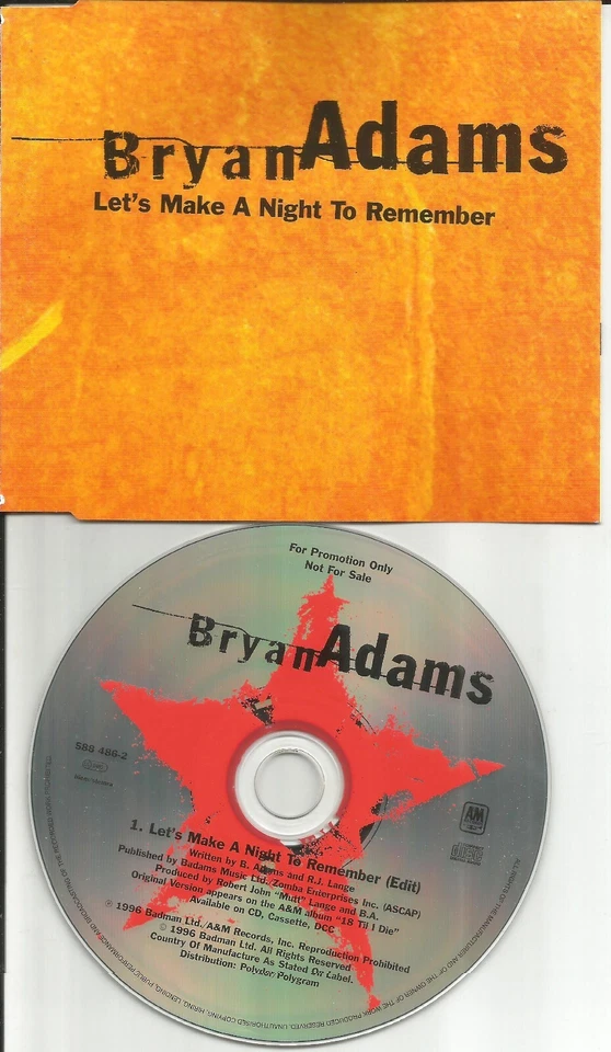BRYAN ADAMS Let’s Make Night w/ RADIO EDIT EUROPE PROMO DJ CD single USA Seller — 第 1/1 张图片