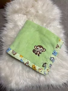 Trend Lab CHIBI ZOO Monkey Green Blanket Baby Animal Trim Safari Jungle - Picture 1 of 3