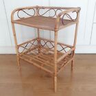 Vintage Boho Tiki Bamboo Wicker 2 Tier Side Table / Plant Display Bedside Stand