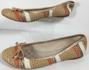 Vintage Vince Camuto Striped Basket Weave Flats Size 10 M Leather Lining - Picture 1 of 6
