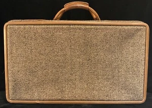 Vintage Hartmann Luggage 21x12x7.5 Brown Tweed & Leather Travel Suitcase Bag - Picture 1 of 8