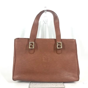 FENDI vintage FF logo Tote Bag Shoulder Bag Hand Bag Leather Brown - Picture 1 of 18