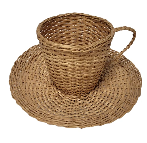 Unique Wicker Rattan Tea Cup And Saucer hand woven Cover