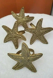 Brass Goldtone Starfish Napkin Rings ~ Set of 4 ~ 2 3/4" Nautical - Picture 1 of 4