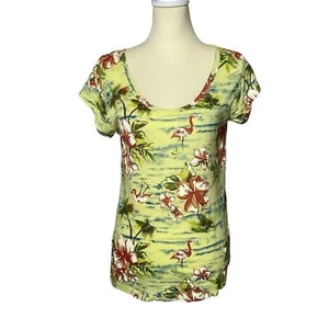 Fresh Produce Tropical Floral Flamingo Scoop Neck Cotton Top Women's Size M - Picture 1 of 14