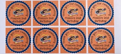 24x Personalised Hot Wheels Car Monster Truck Birthday Party Lolly Bag Stickers - image 1 of 2