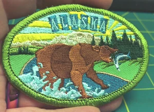 Parche Bordado de Alaska - Parche Retro Oso Marrón Hierro - Pesca Oso Grizzly - Imagen 1 de 4
