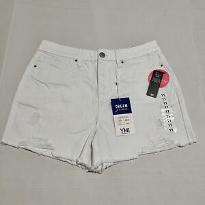 YMI  Womens High-Rise Rip Denim Shorts,Color White ,JuniorSize 11/30