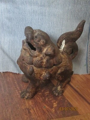 Vintage Chinese Cast Iron Foo Dog Incense Burner Cool Figure - HEAVY - Image 1 of 4