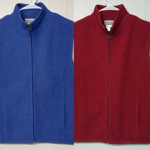 2 Coldwater Creek 100% gekochte Wolle Weste Full Zip Seitentaschen rot blau Damen M - Bild 1 von 12