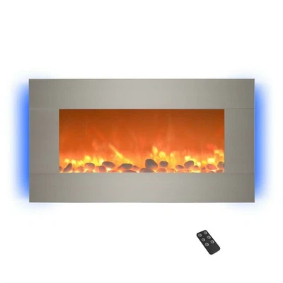 Electric Fireplace Wall Mounted Adjustable Heat Remote 30 Inch Silver W Timer - Image 1 of 4