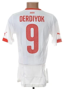 CAMISETA DE FUTBOL SUIZA 2014/2015 VISITANTE XL EDICIÓN USADA EN PARTIDO #9 DERDIYOK - Imagen 1 de 4