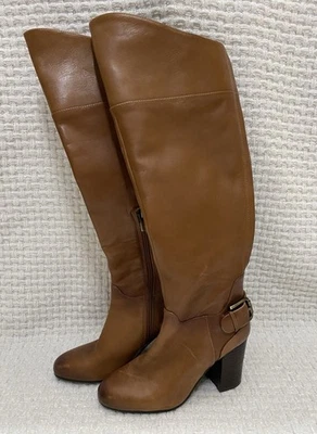 Botas de Cuero Vince Camuto Marrón Talla 6 Tacón Alto hasta la Rodilla Hebilla Coñac Otoño Invierno Foto 1 de 4