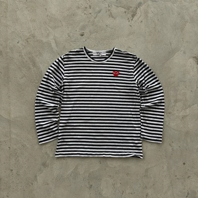 Винтажная футболка 90-х Comme Des Garcons в полоску с длинным рукавом размер L белая черная - Изображение 1 из 4