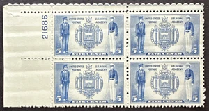 US 1937 Sc# 794 Plate # Block of 4 - MNH Naval Academy Seal 5c - Picture 1 of 2
