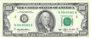 1993 $100 Small Size Federal Reserve Note 2174-B - Picture 1 of 2