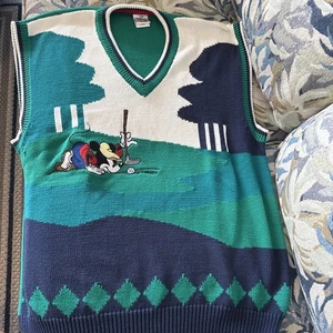 Chaleco tejido de colección Disney Store para hombre L golf Mickey Mouse verde años 90 bonito limpio - Imagen 1 de 9
