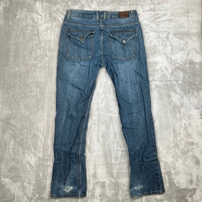 Calça jeans masculina vintage camelo vermelha 32x34 lavagem azul perna reta Y2K - Imagem 1 de 4