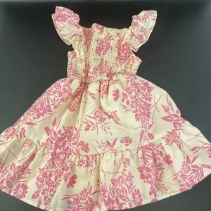 VTG Style Btween Smock Slip Dress Girls' SZ 2T Pink Floral Ruffle Sleeves Tiered - Picture 1 of 9