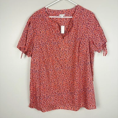 Talbots Top Womens 2X Short Sleeve Floral Blouse Orange Blue White Cotton Casual - Image 1 of 4