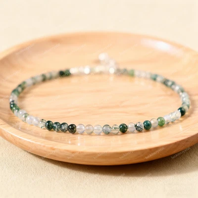 Minimalista Musgo Ágata Cuentas Sanación Reiki Delicado Cristal Tobillera Pie Cadena Foto 1 de 4