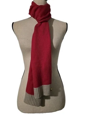 Cachecol Tory Burch rosa/ecru 100% lã merino macio 8,5" x 72" novo sem etiquetas - Imagem 1 de 4