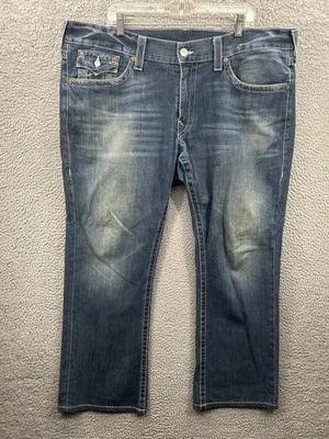 True Religion Jeans Mens 42x30 Ricky Blue Denim Medium Wash Stiched Flap Pocket - Image 1 of 4