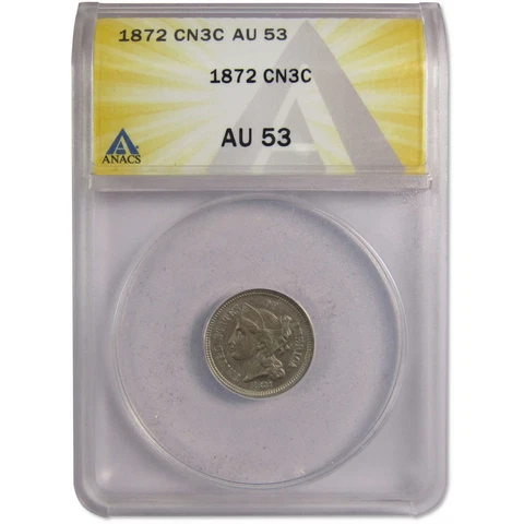 1872 Nickel Three Cent Piece AU 53 ANACS 3c US Type Coin SKU:IPC7218 Cover